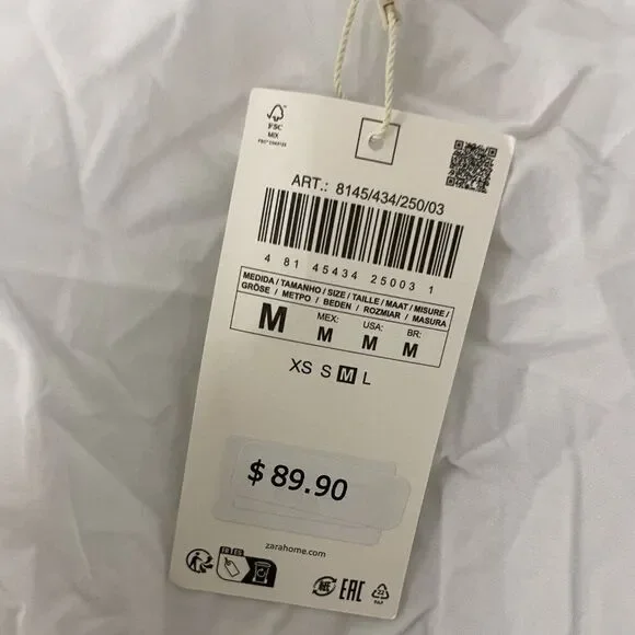 Zara Home Womens Cotton Robe Medium M Tie Waist Lace trim Classic 8148/434 NWT - Picture 3 of 11